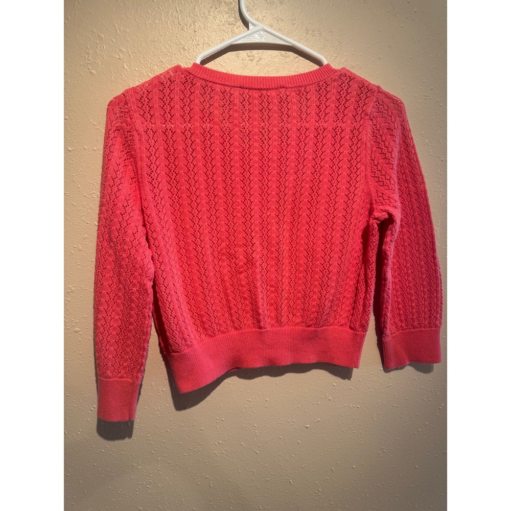Motto Coral Pink Pointelle Knit Cardigan 3/4 Sleeve Sweater Womens M - Picture 3 of 6